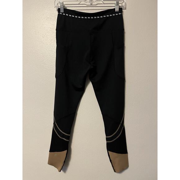 Zyia Active Mocha On Black Game Day Light N Tight 7/8 Leggings Size 6-8 Pockets - Picture 4 of 10